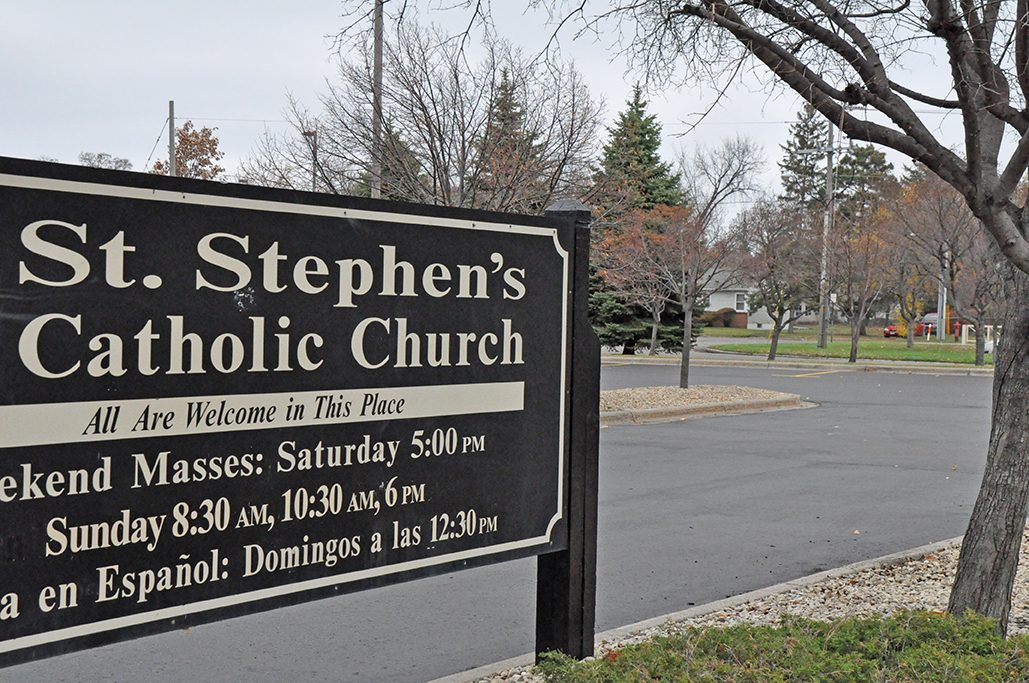 St. Stephen's Catholic Church sign beside the repaved lot